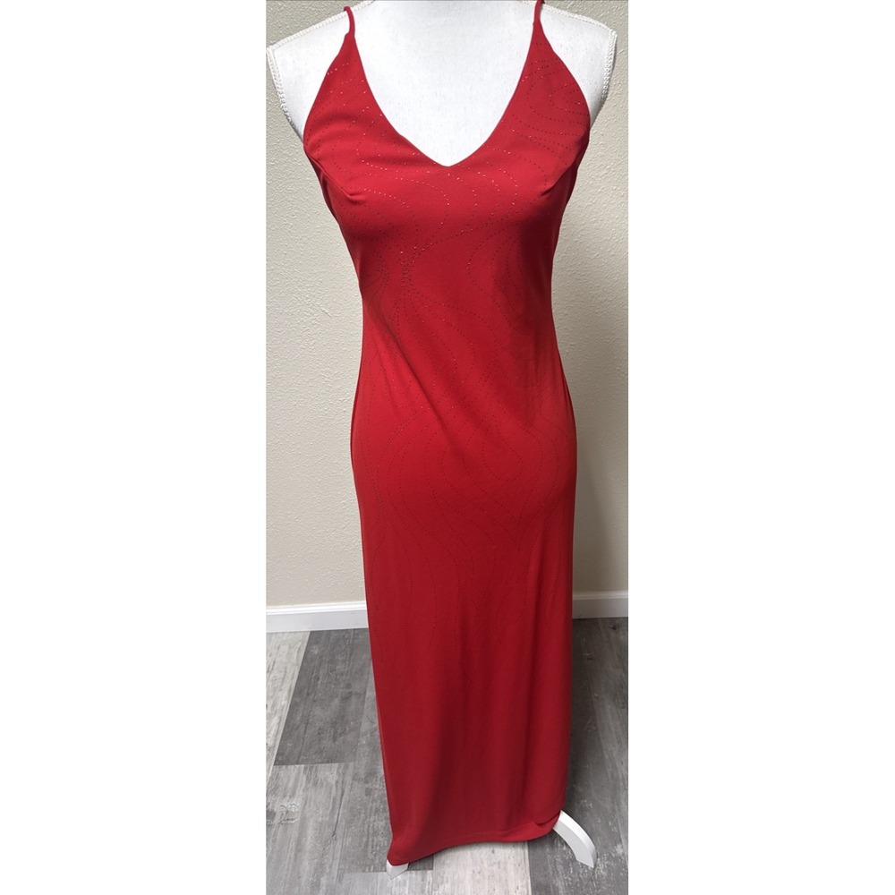 Vtg Y2K Maxi Dress Rampage Red 90s Strappy Formal Gown Rhinestones Fairy  Vamp
